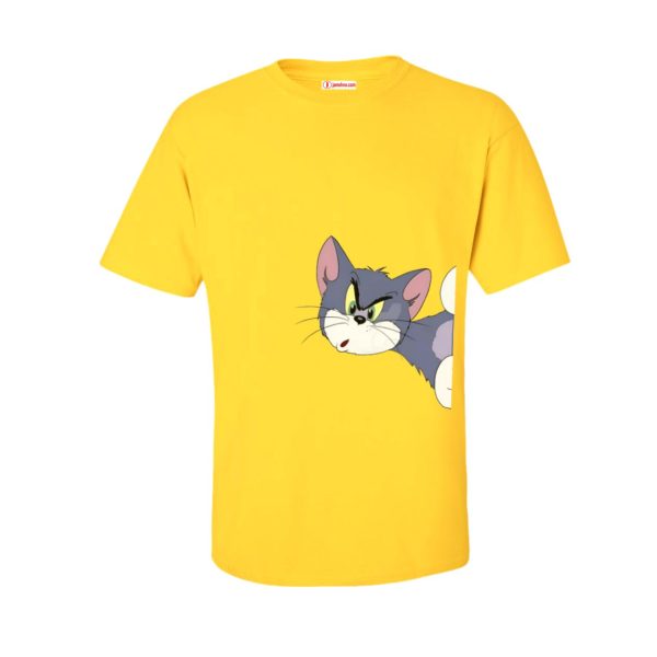 چاپ طرح دلخواه تیشرت گربه تام و جری تیشرت زرد